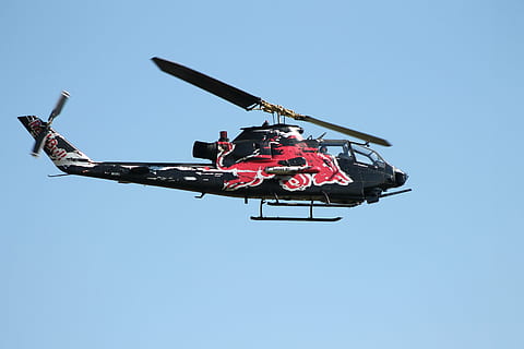 helicopter, rotor, fly, aviation, rotor blades, red-bull, red bull HD wallpaper