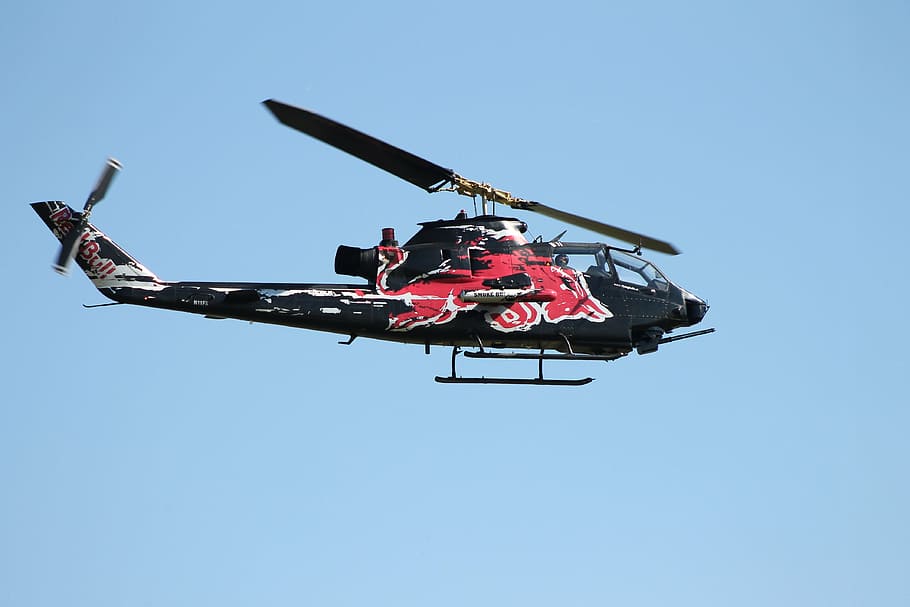 helicopter, rotor, fly, aviation, rotor blades, red-bull, red bull HD wallpaper