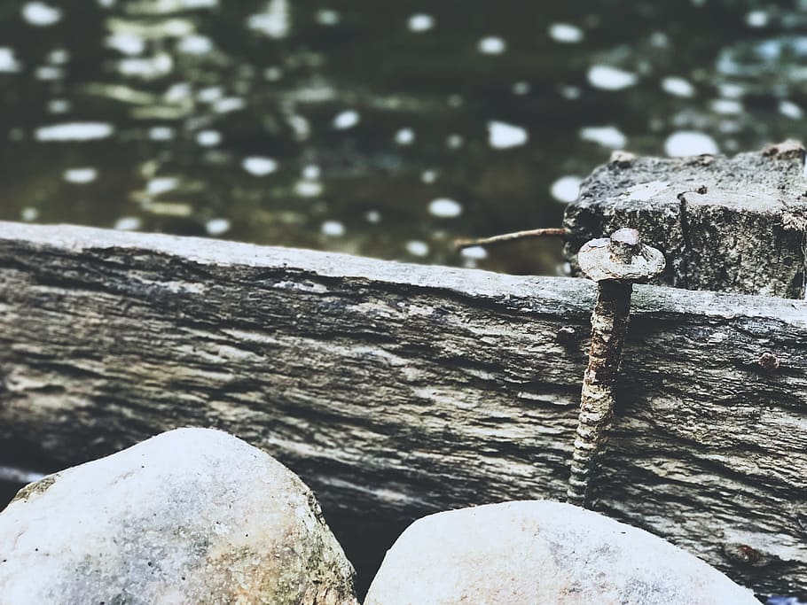 river, forest, water, rust, iron, nail, rocks, wood, stones HD wallpaper