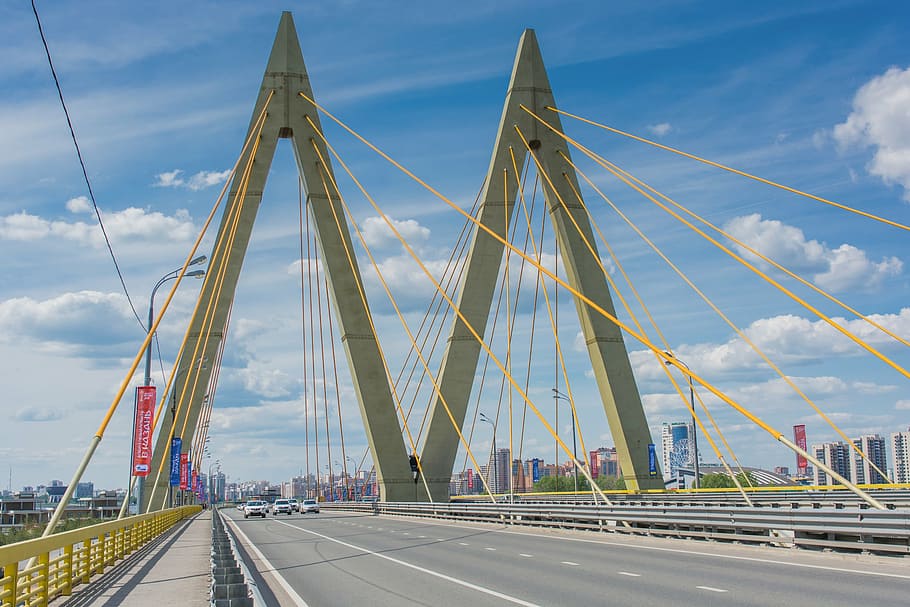 bridge, pylons, millenium, kazan, road, sky, transportation, HD wallpaper