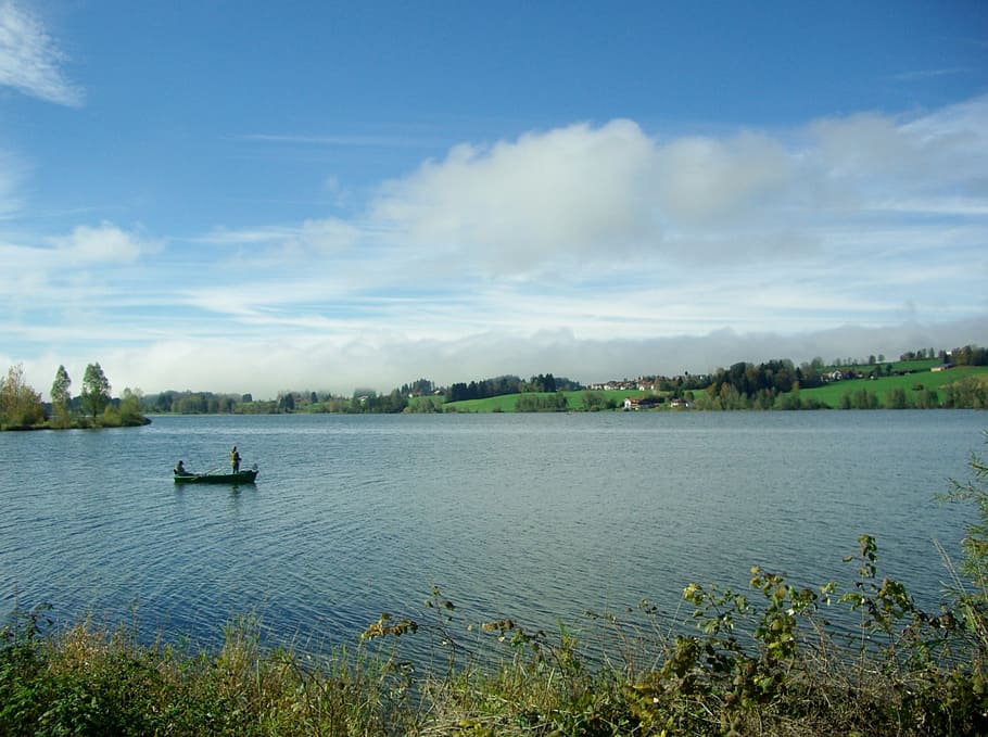 gruentensee, fishing boat, green, blue, boot, lake, rowing boat, HD wallpaper