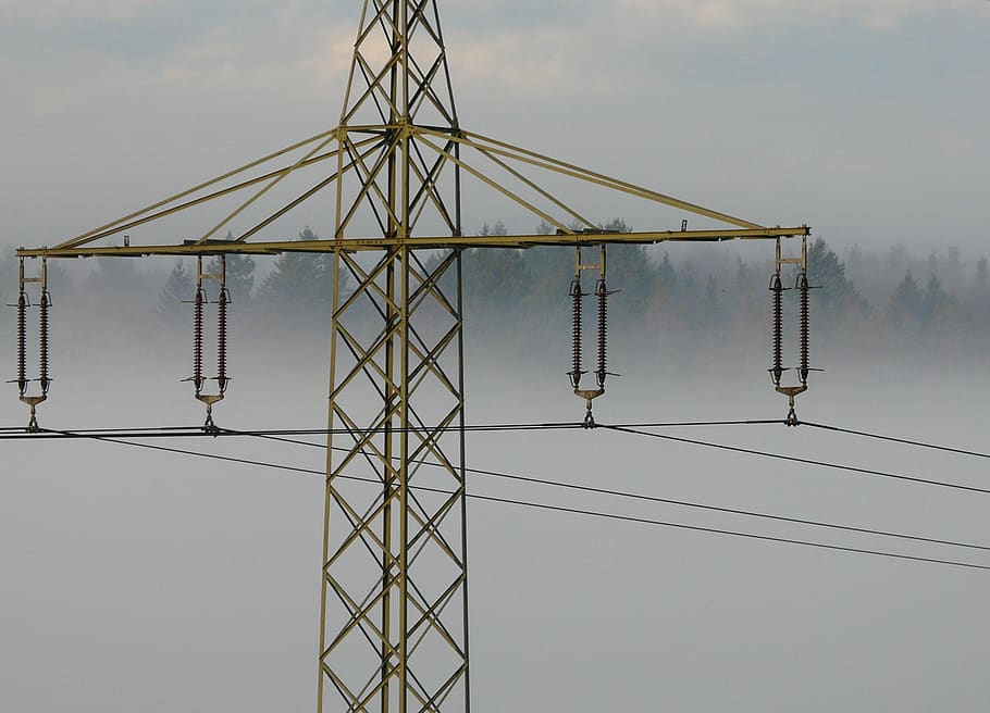 industry, sky, performance, wire, fog, strommast, forest, cable HD wallpaper