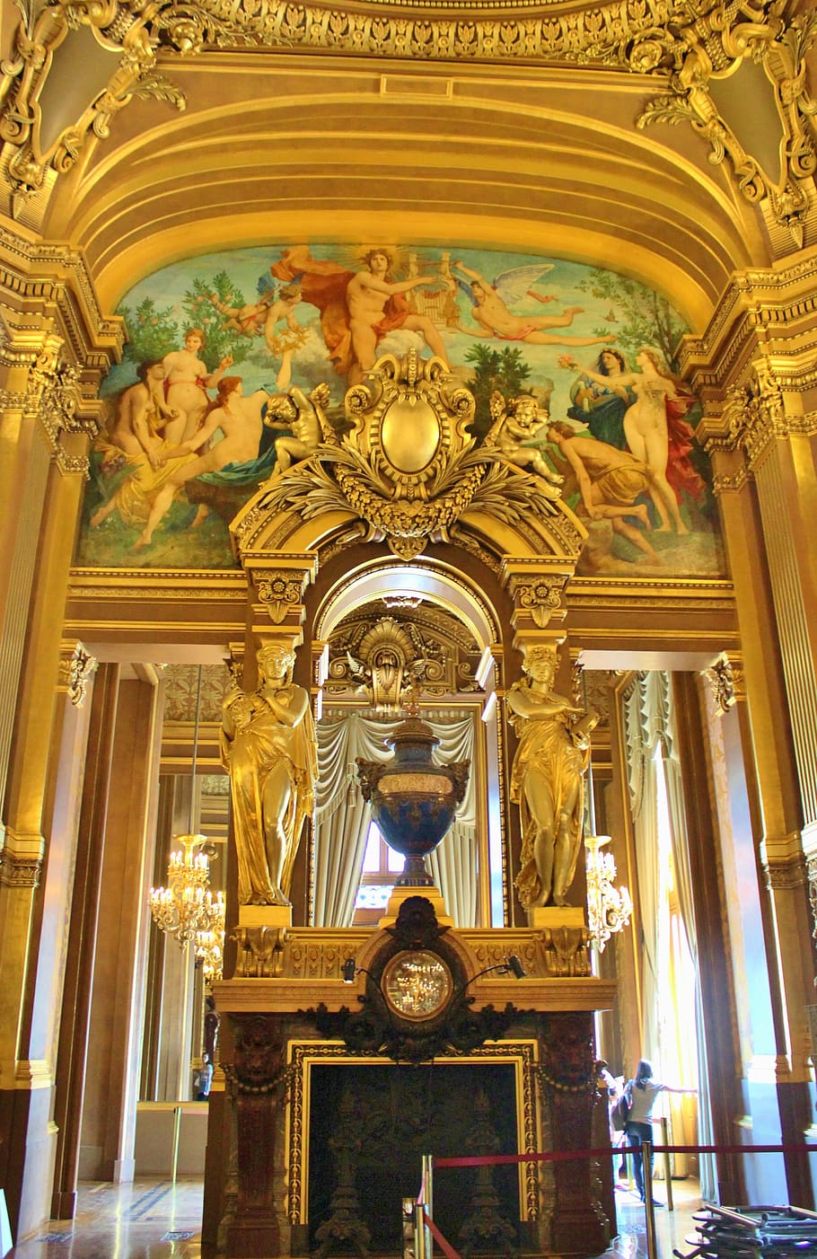 Opera, Garnier, Theatre, Paris, France, ornate, fireplace, design