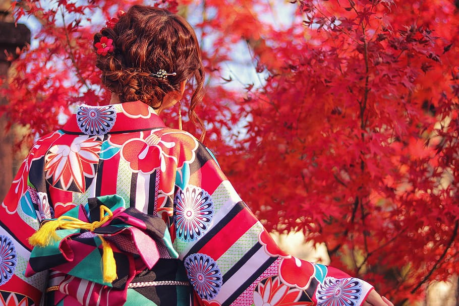 woman wearing red and purple floral long sleeve top, outdoors HD wallpaper