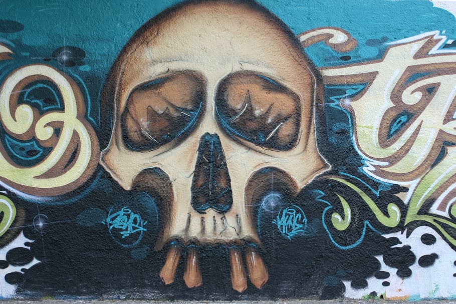 Skull, Graphics, Painting, Table, Wall, fear, death, street art HD wallpaper