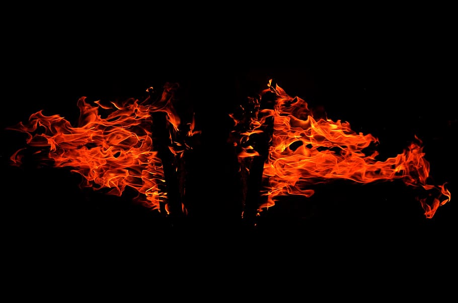 wood burning, fire, flame, hot, heat, blaze, black, light, glow, HD wallpaper
