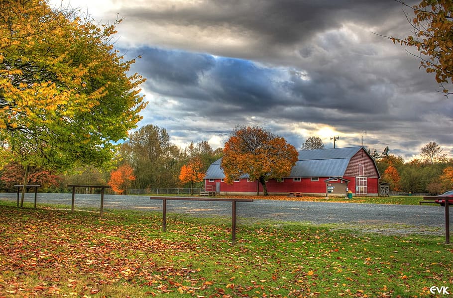 Campbell, Valley, Entrance, park, tourism, barn, road, fall, HD wallpaper