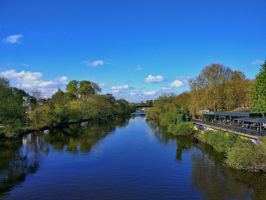 Casting, Lahn, Water, Blue, Blue, River, sky, bach, mirroring, HD wallpaper