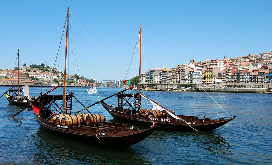 wooden boats on body of water, ancient, barrel, oporto, portugal, HD wallpaper