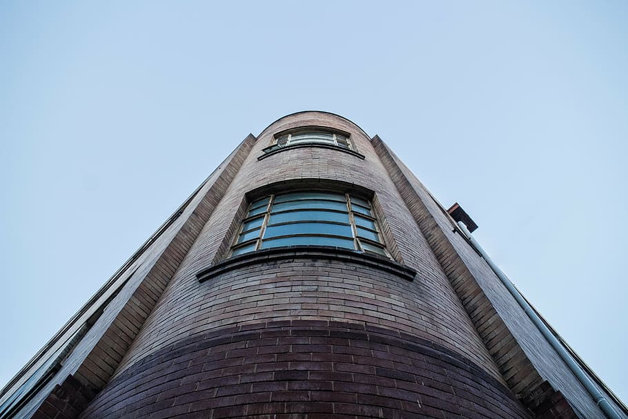 building, parallel, sky, brick, windows, blue sky, architecture HD wallpaper