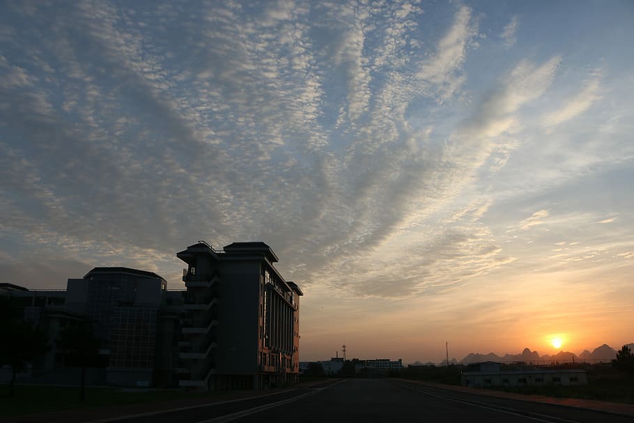 Blue Sky, White Cloud, Sunset, Road, building, cloud - sky HD wallpaper