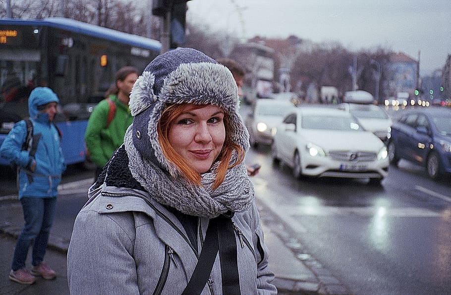 winter, cold, street, snow, people, portrait, road, adult, urban HD wallpaper