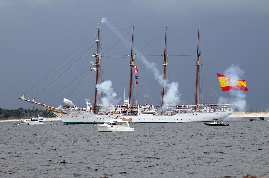 Spanish Navy Training Vessel in Pensalcola, Florida, boat, ceremony HD wallpaper