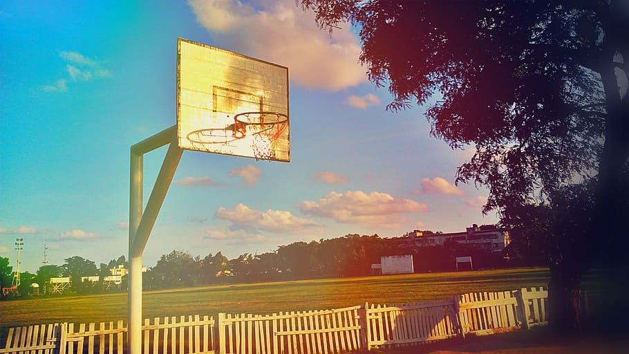 white basketball hoop near fence, basketball court, nairobi, kenya, HD wallpaper