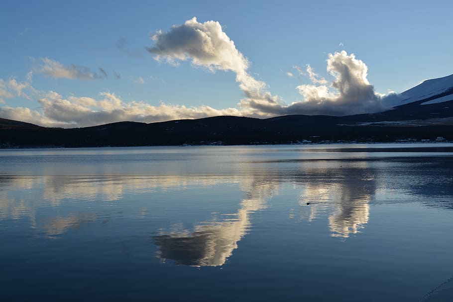 lake yamanaka, mt fuji, cloud, reflection, water, mountain, HD wallpaper