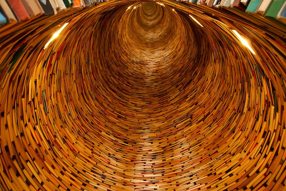 book tunnel, books, library, knowledge, many, circle, education HD wallpaper