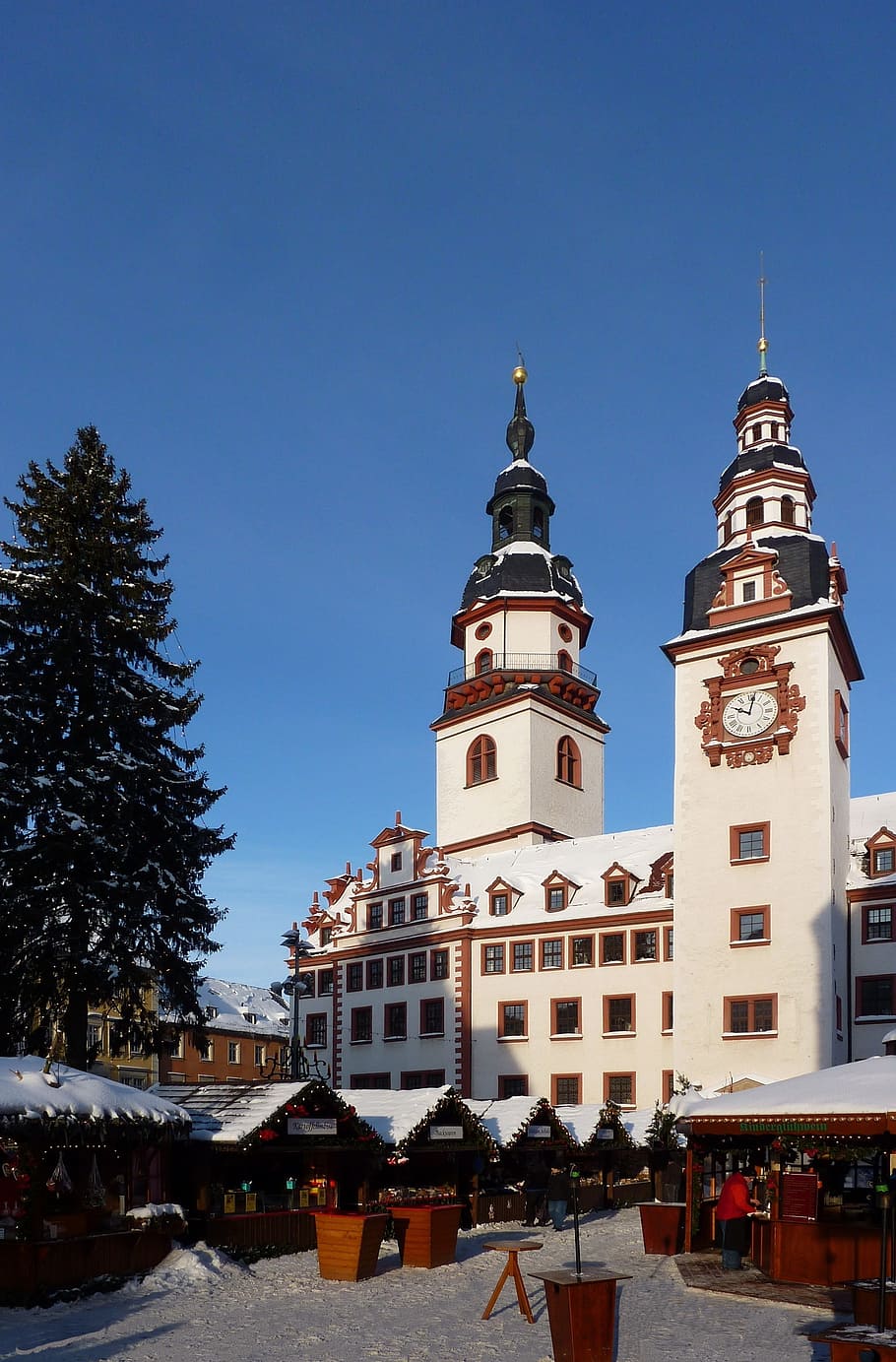 chemnitz, saxony, christmas market, town hall, ore mountains