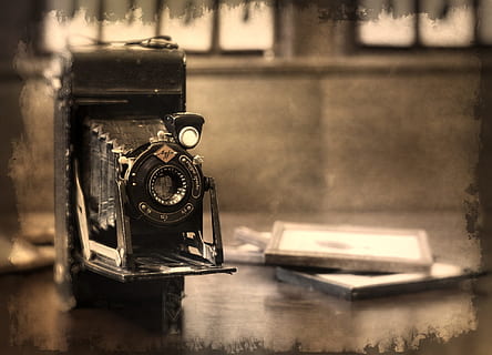black vintage telescopic camera, old, nostalgia, agfa, balgenkamera HD wallpaper
