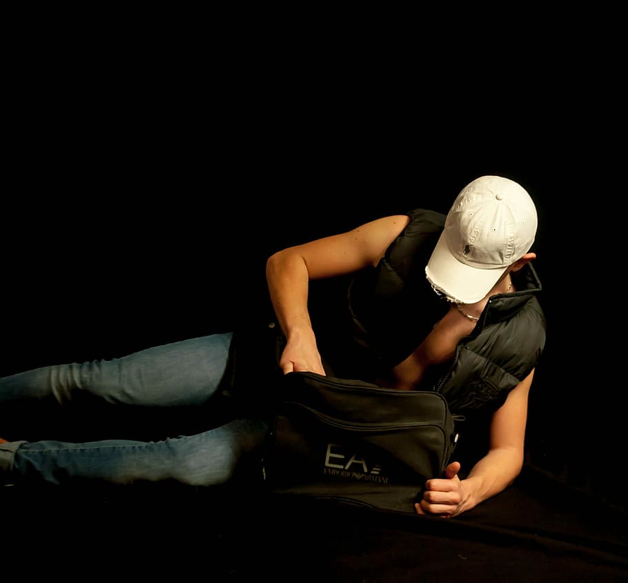 Cap, Bag, Pannier, Boy, Ado, women, people, black Background HD wallpaper