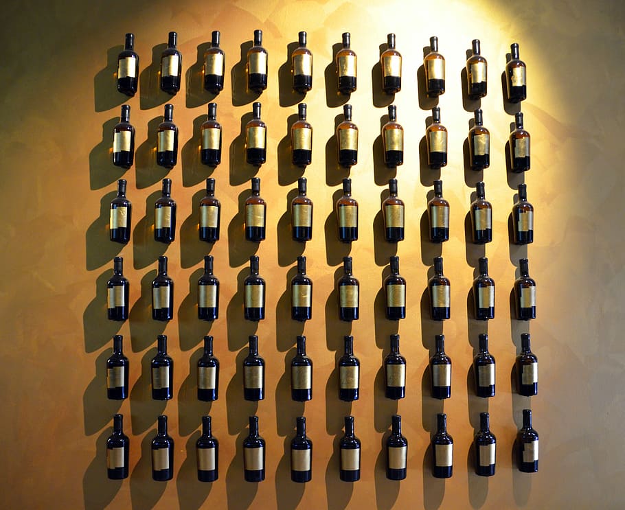 bottles, brandy, wine, alcohol, art, art installation, biennale HD wallpaper