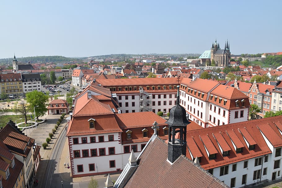 state chancellery, erfurt, dom, roof, architecture, city, panorama, HD wallpaper