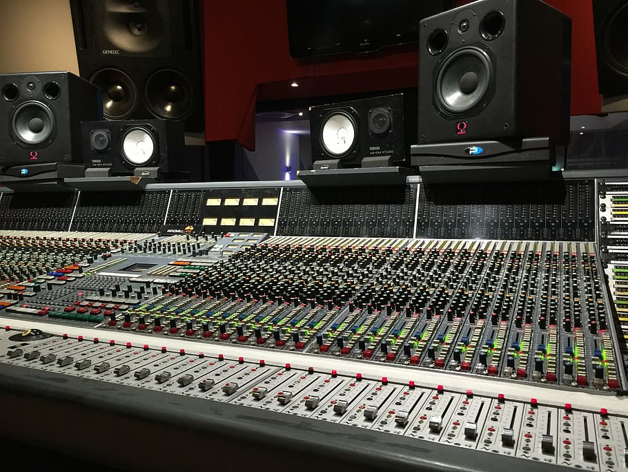 gray audio mixer, studio, mixing console, sound, music, volume