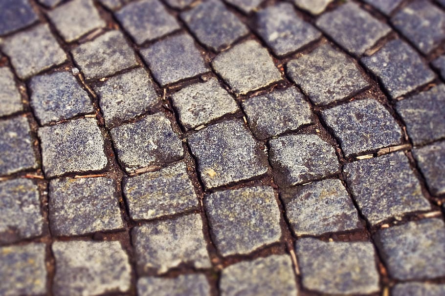 closeup photo of gray concrete stepping stones on ground, cobblestone HD wallpaper