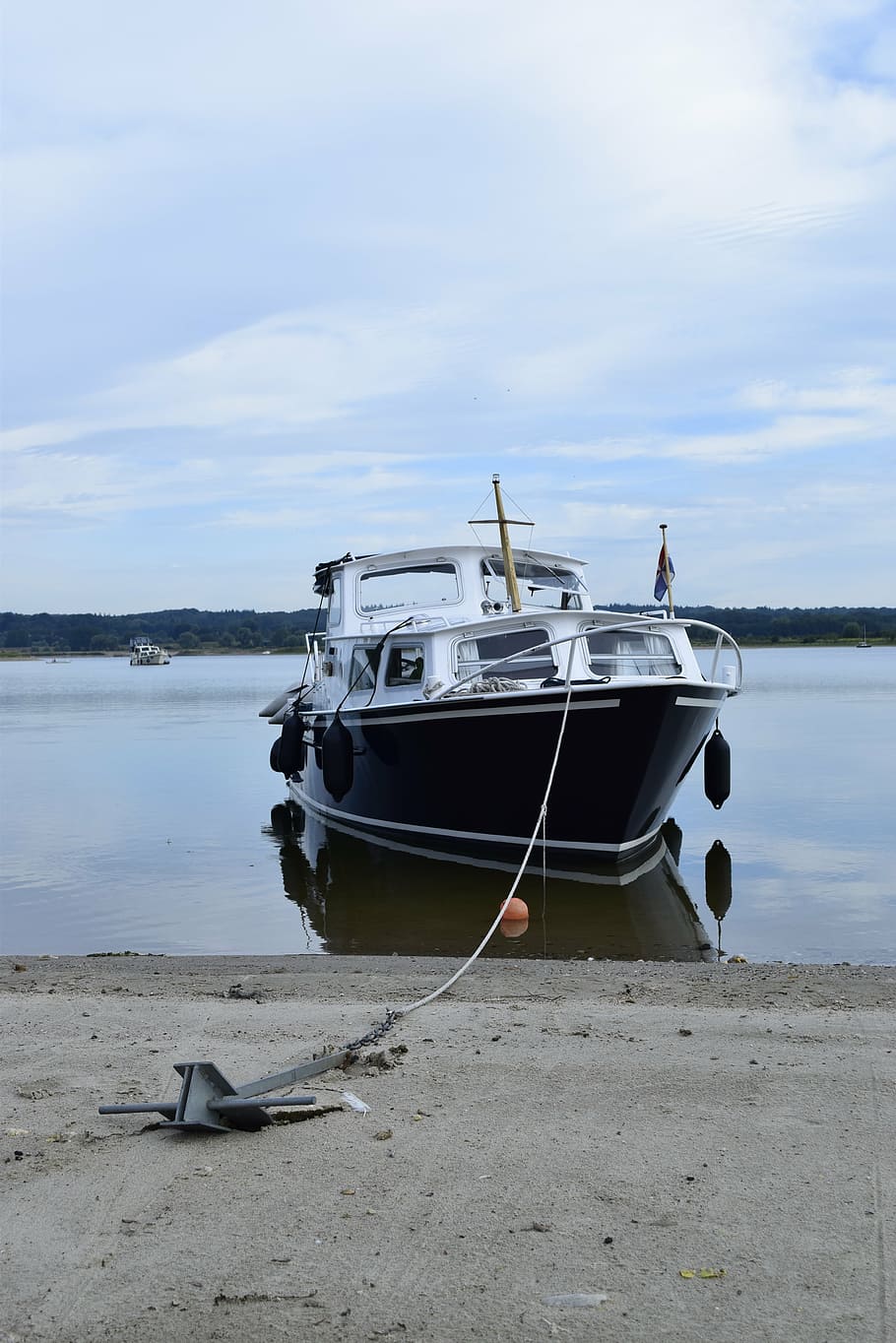 boat, beach, anchor, more, water, moored, nautical vessel, mode of transportation HD wallpaper