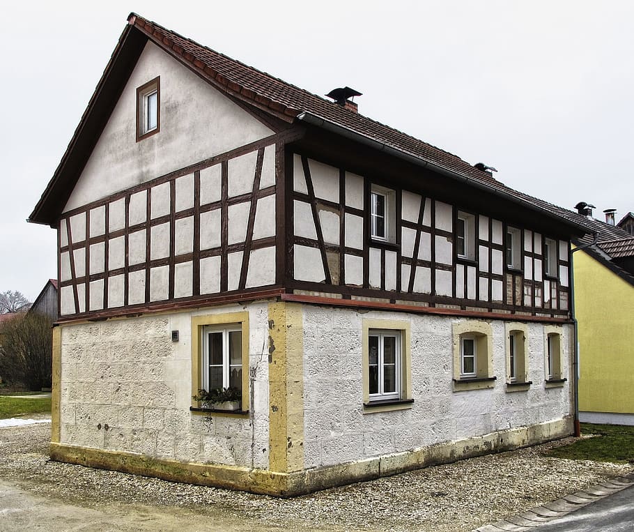 old town, fachwerkhaus, farmhouse, building, roof, truss, quarry stone, HD wallpaper