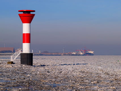 Winter, Elbe, River, Lighthouse, Water, nature, landscape, river landscape HD wallpaper