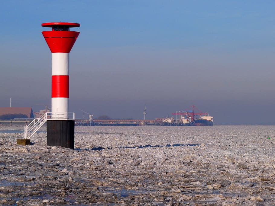 Winter, Elbe, River, Lighthouse, Water, nature, landscape, river landscape HD wallpaper