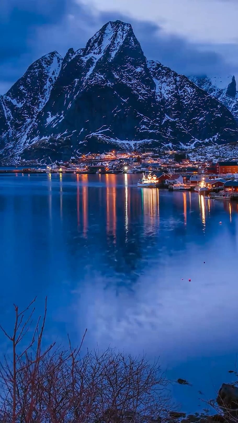 mountain, lights, nature, water, scenics - nature, sky, beauty in nature HD wallpaper