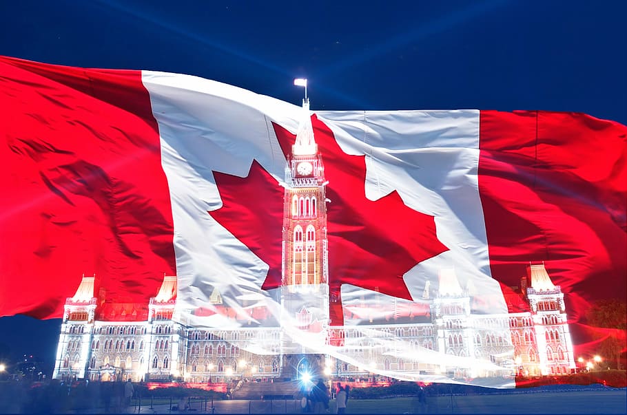 flag of Canada and lighted mansion, canada day, canadian, symbol