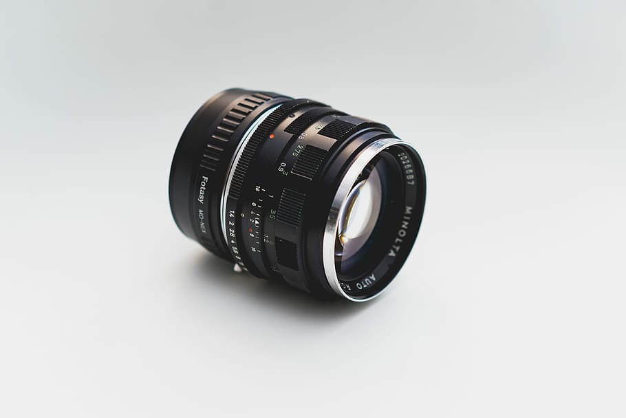 black DSLR lens, black camera lens, glass, white, equipment, photography themes HD wallpaper