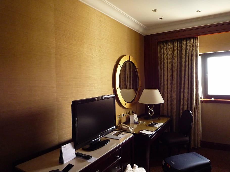hotel, room, inside, indoors, technology, seat, table, furniture HD wallpaper