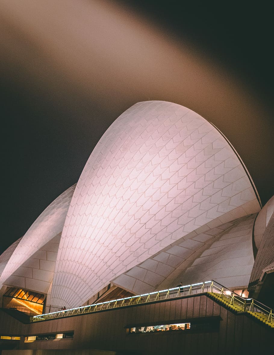 Sydney Opera House, white and brown building, arc, curve, roof HD wallpaper