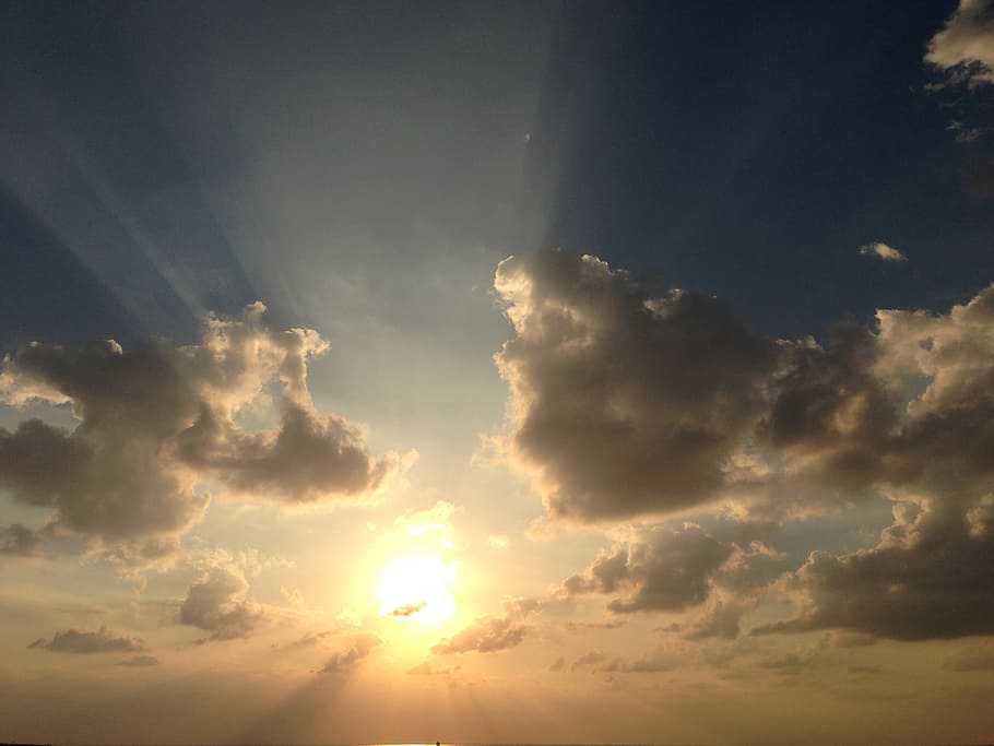 Sky, Sun, Clouds, Sunbeam, cloud - sky, weather, nature, cloudscape HD wallpaper