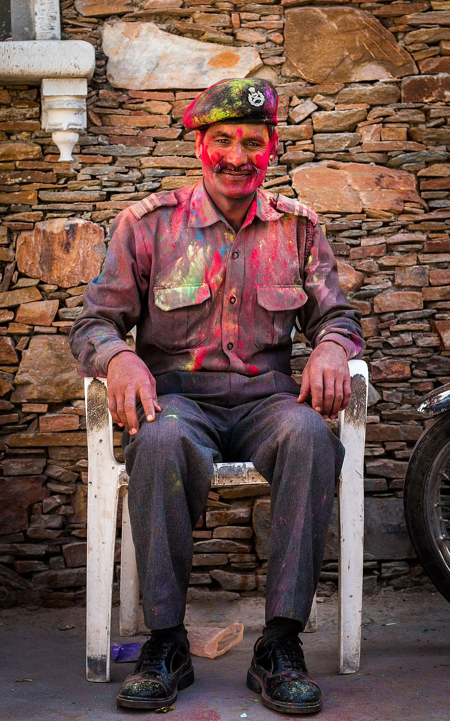 man, guard, security, festive, holi, colors, face, men, profession HD wallpaper
