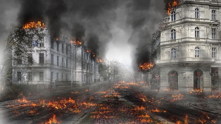 HD wallpaper: burned down city