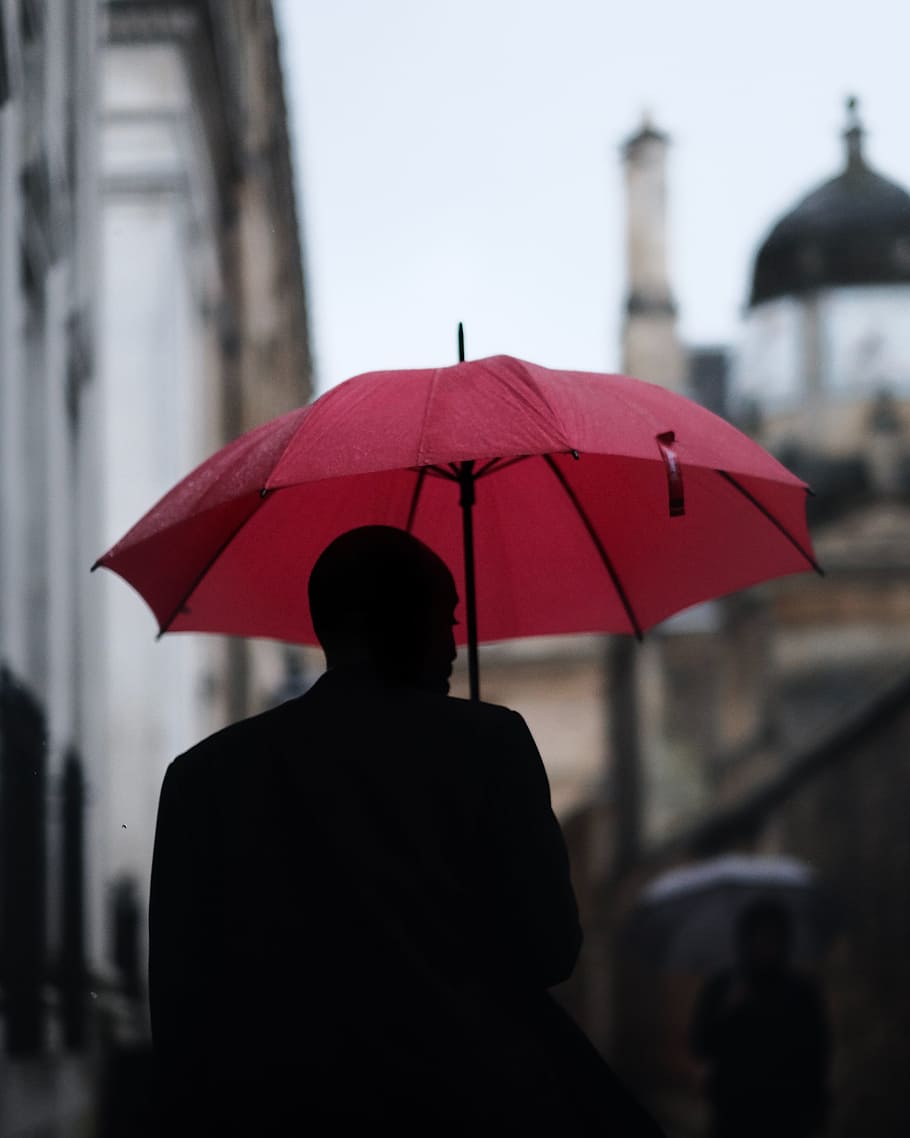 people, man, guy, umbrella, rain, silhouette, blur, city, rear view HD wallpaper