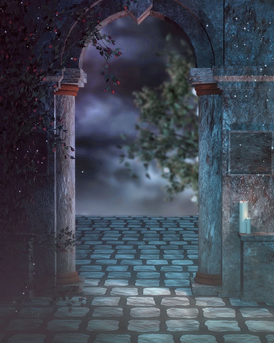 white concrete door, architecture, stone, bow, mysterious, no people HD wallpaper