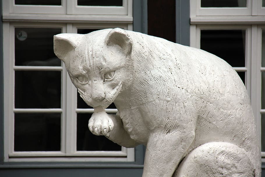 cat, animal, white, sculpture, art and craft, representation HD wallpaper