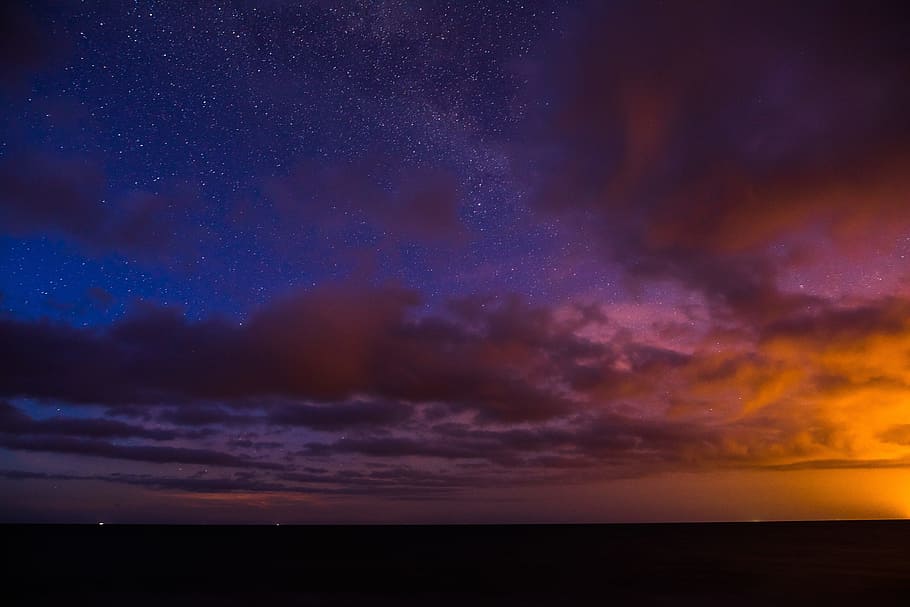 horizon, dark, sky, clouds, sunset, sea, water, night, scenics - nature HD wallpaper