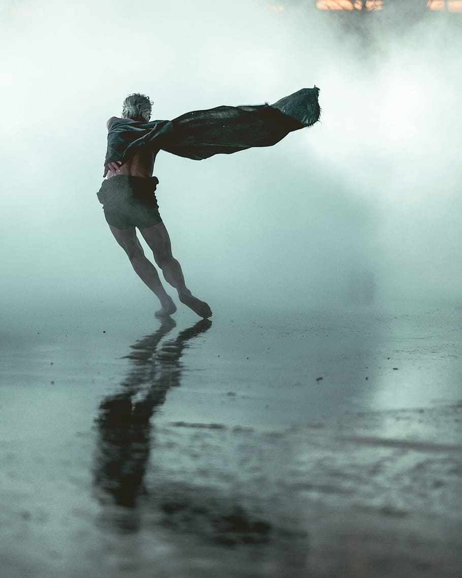 people, man, run, rain, fog, water, full length, one person HD wallpaper