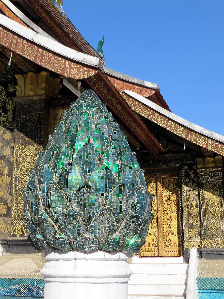 Laos, Vientiane, Temple, Vat, vat sisakhet, bulb, green mosaic, HD wallpaper