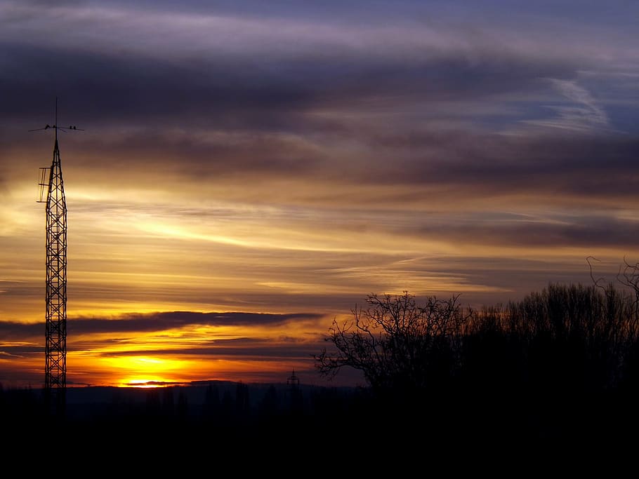 sunset, cloud, sky, in the evening, orange, cloud - sky, silhouette HD wallpaper