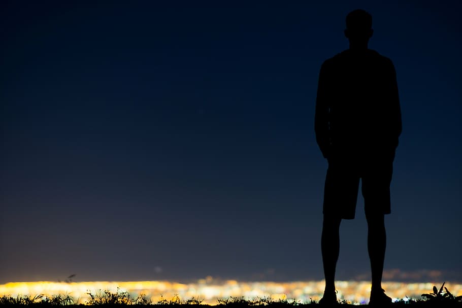 silhouette photography of man, person, standing, beside, body, HD wallpaper