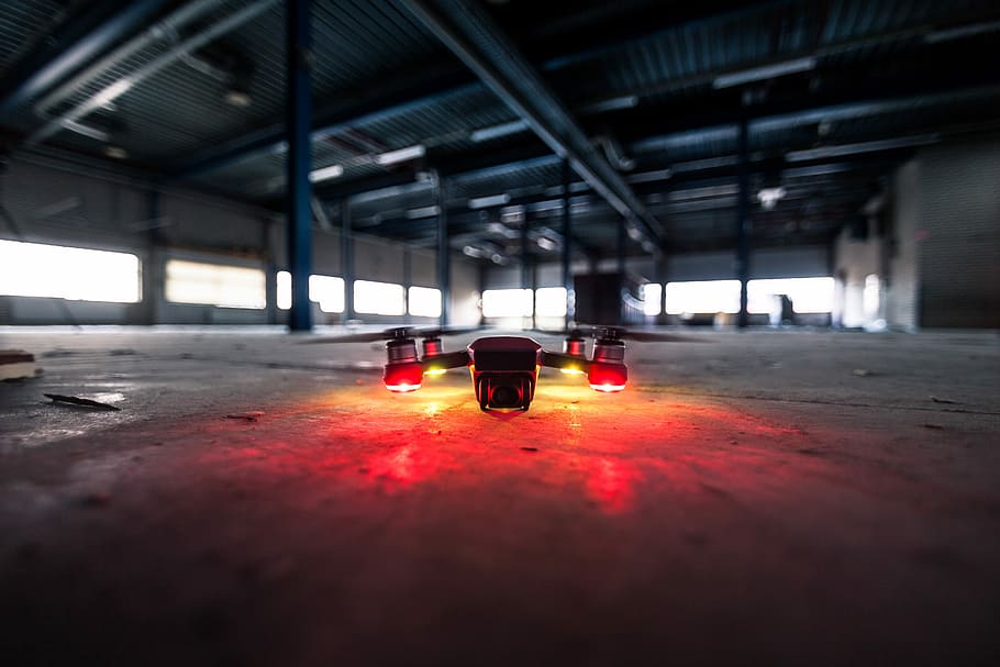 shallow focus lens photo of drone, quadcopter inside the building, HD wallpaper