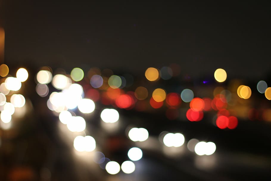 bokeh photography of road at night, dark, lights, illuminated, HD wallpaper