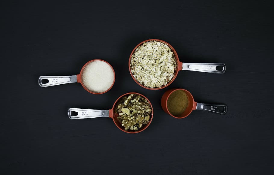 filled four measuring spoons, kitchen, kitchen tool, kitchen utensil HD wallpaper